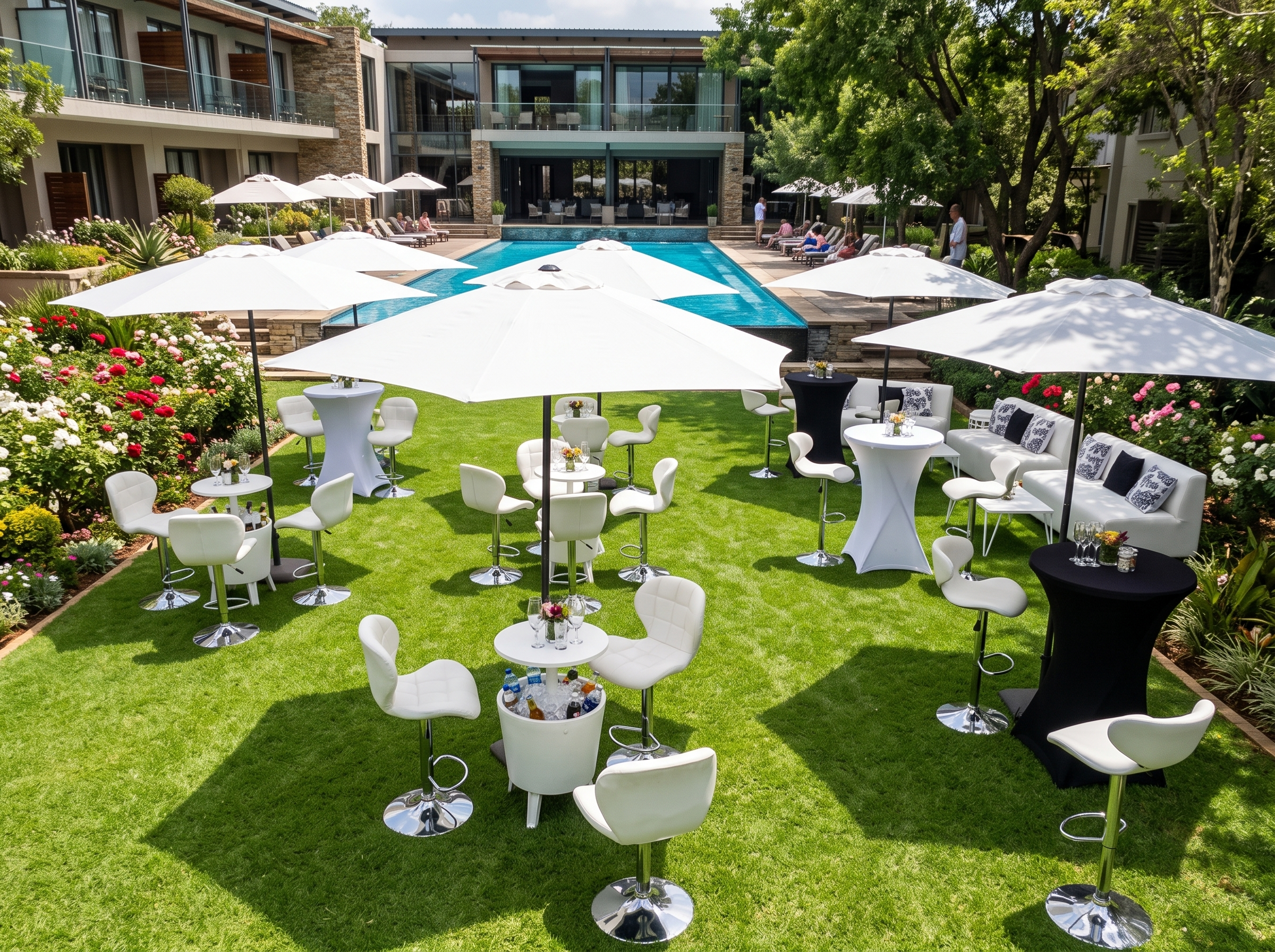 cocktail tables and bar chairs for hire